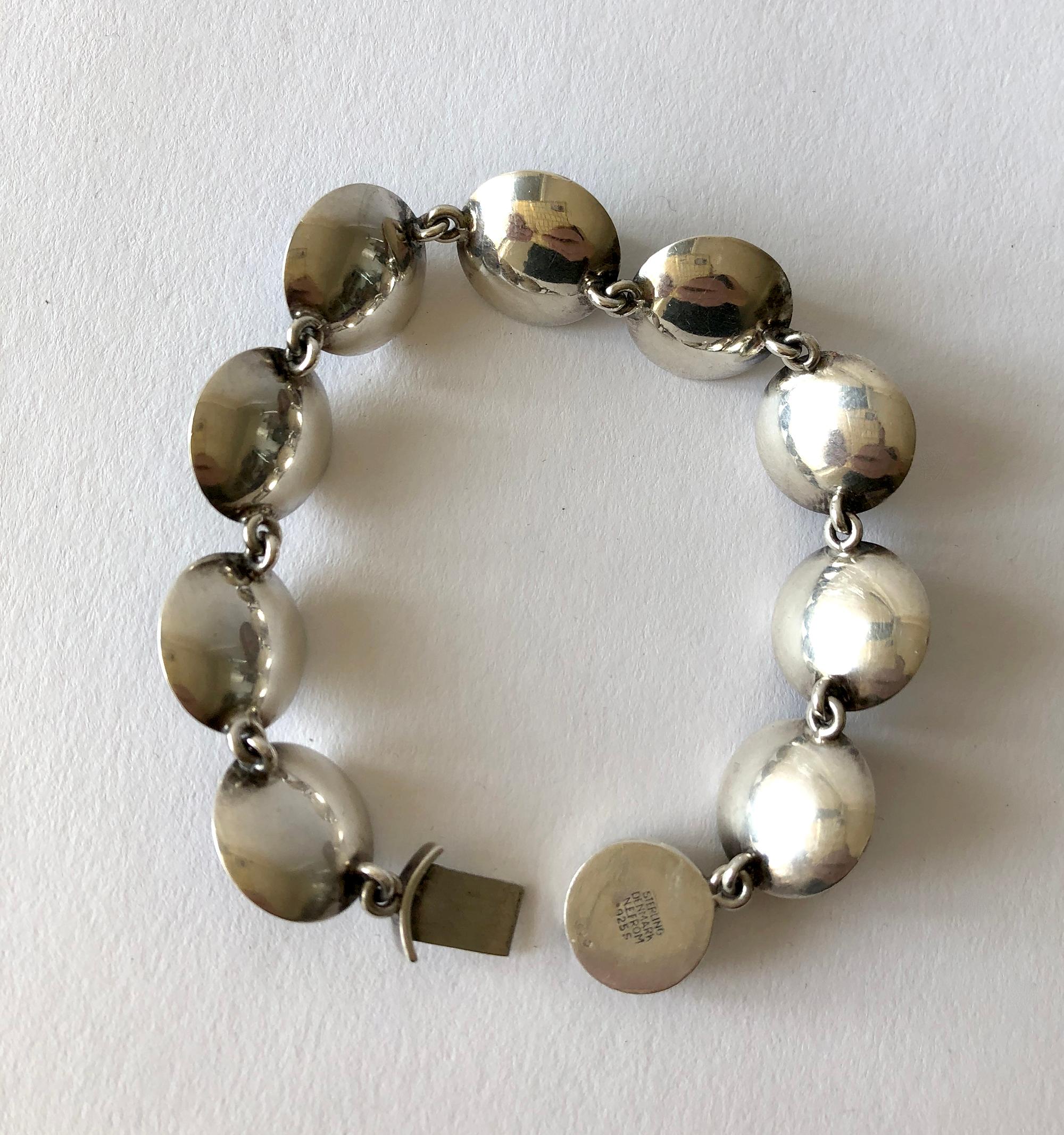 Bead Niels Erik From Sterling Silver Banded Blue Agate Danish Modernist Bracelet For Sale