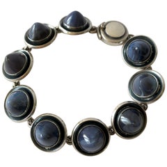 Vintage Niels Erik From Sterling Silver Banded Blue Agate Danish Modernist Bracelet