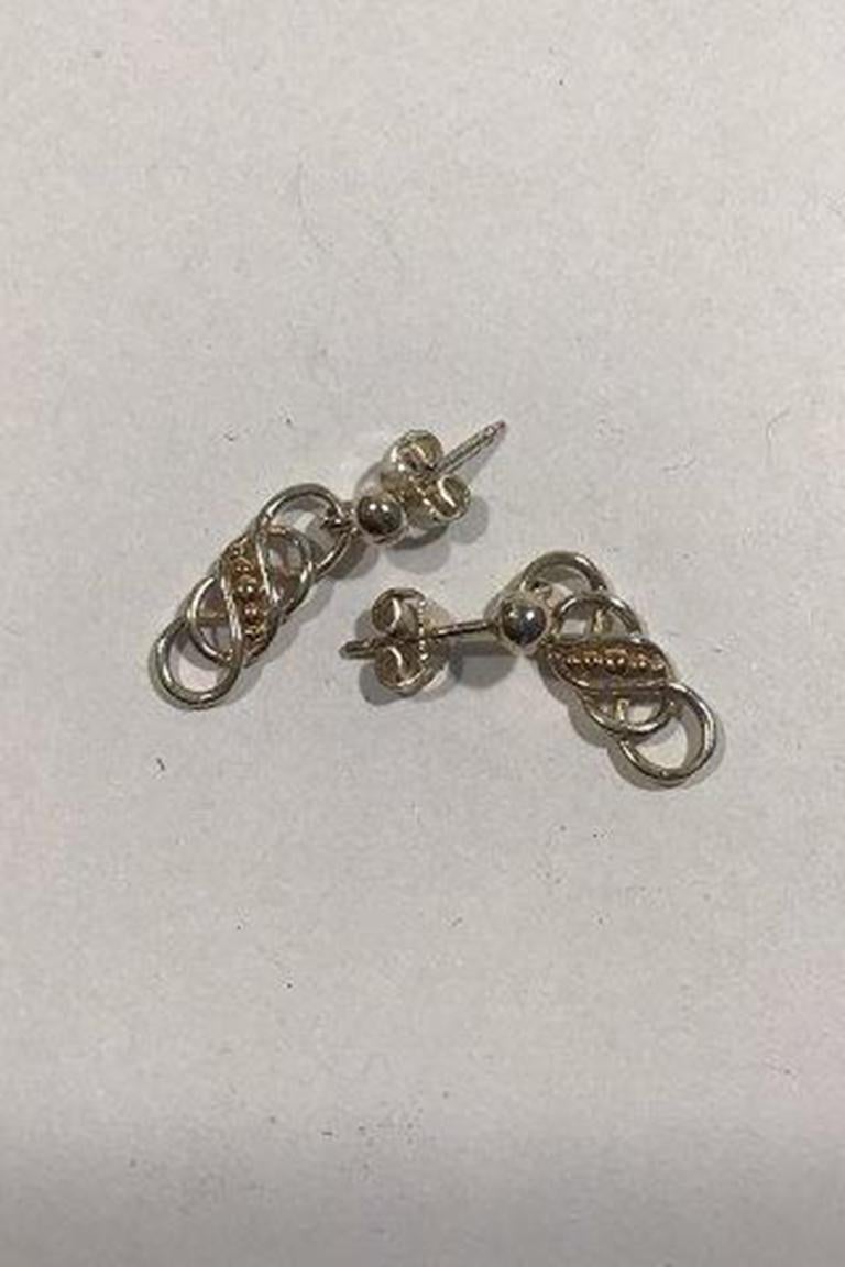 Niels Erik From Sterling Silver Earrings 'Studs' Gold Decoration In Good Condition For Sale In Copenhagen, DK