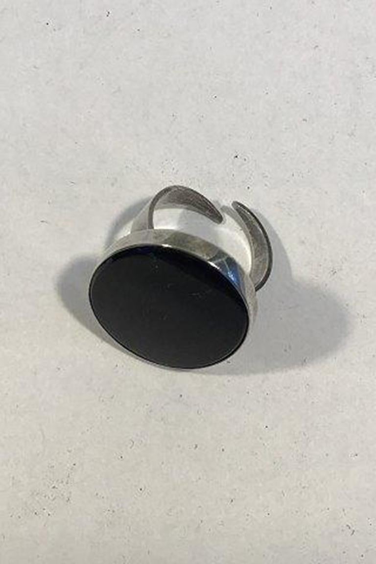 20th Century Niels Erik From Sterling Silver Ring Onyx