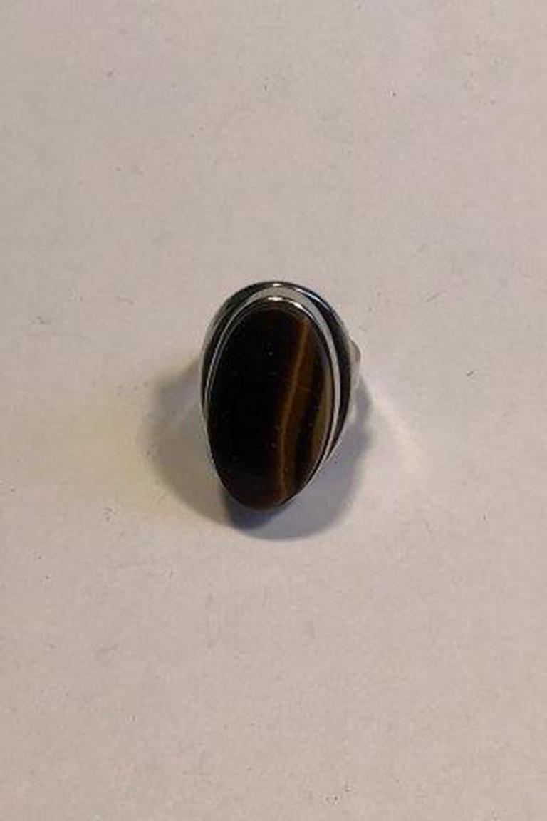 Niels Erik From Sterling Silver Ring with Oval Shaped Tiger's Eye In Good Condition For Sale In Copenhagen, DK