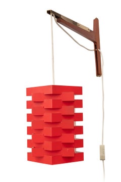 Niels Esmann & Hans C. Jensen Geometric Red Pendant Wall Light, Denmark 1960s