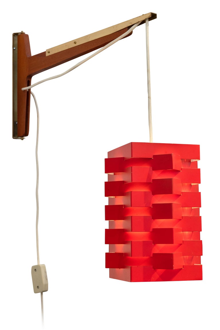 Scandinavian Modern Niels Esmann & Hans C. Jensen Geometric Red Pendant Wall Light, Denmark 1960s For Sale