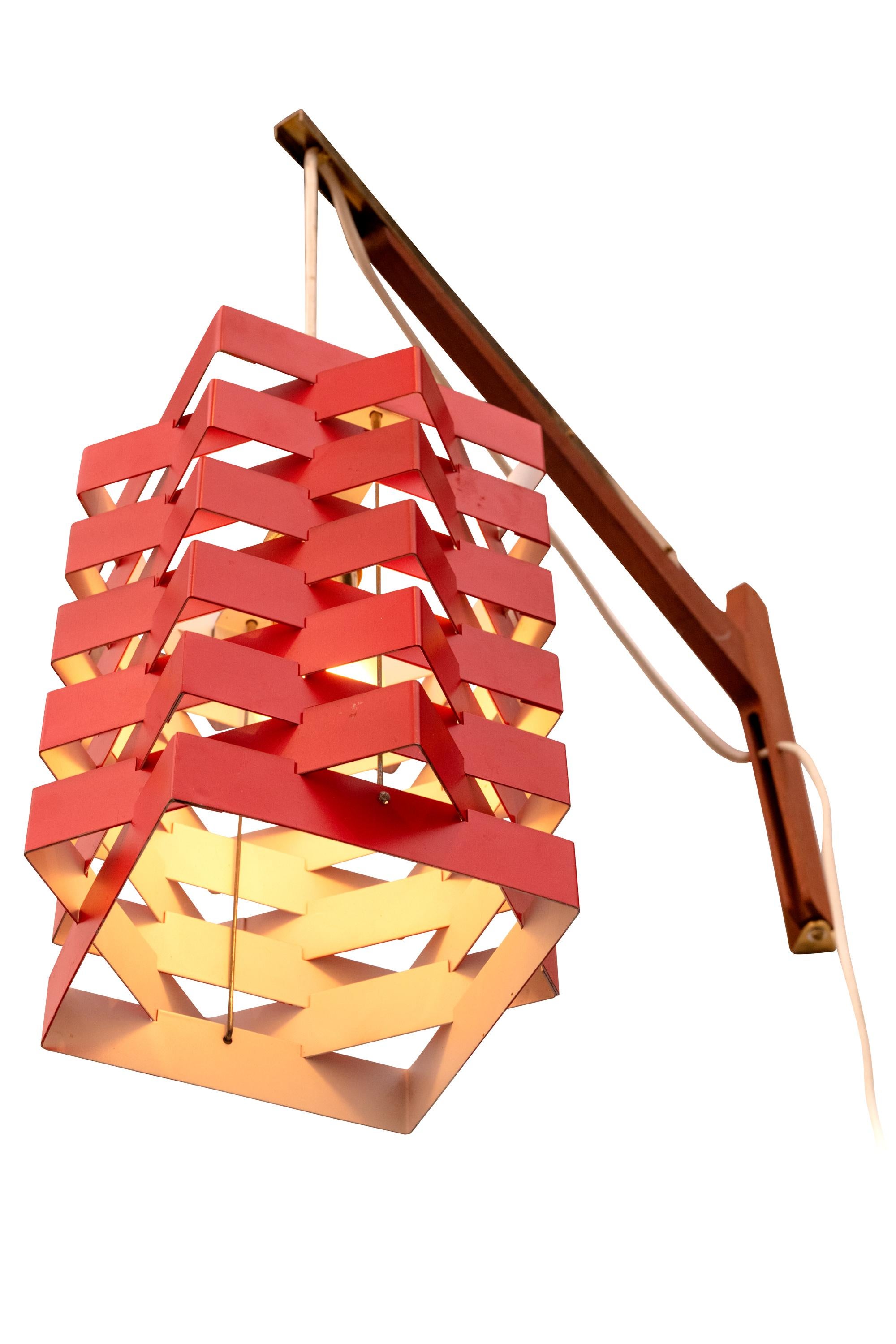 Danish Niels Esmann & Hans C. Jensen Geometric Red Pendant Wall Light, Denmark 1960s For Sale