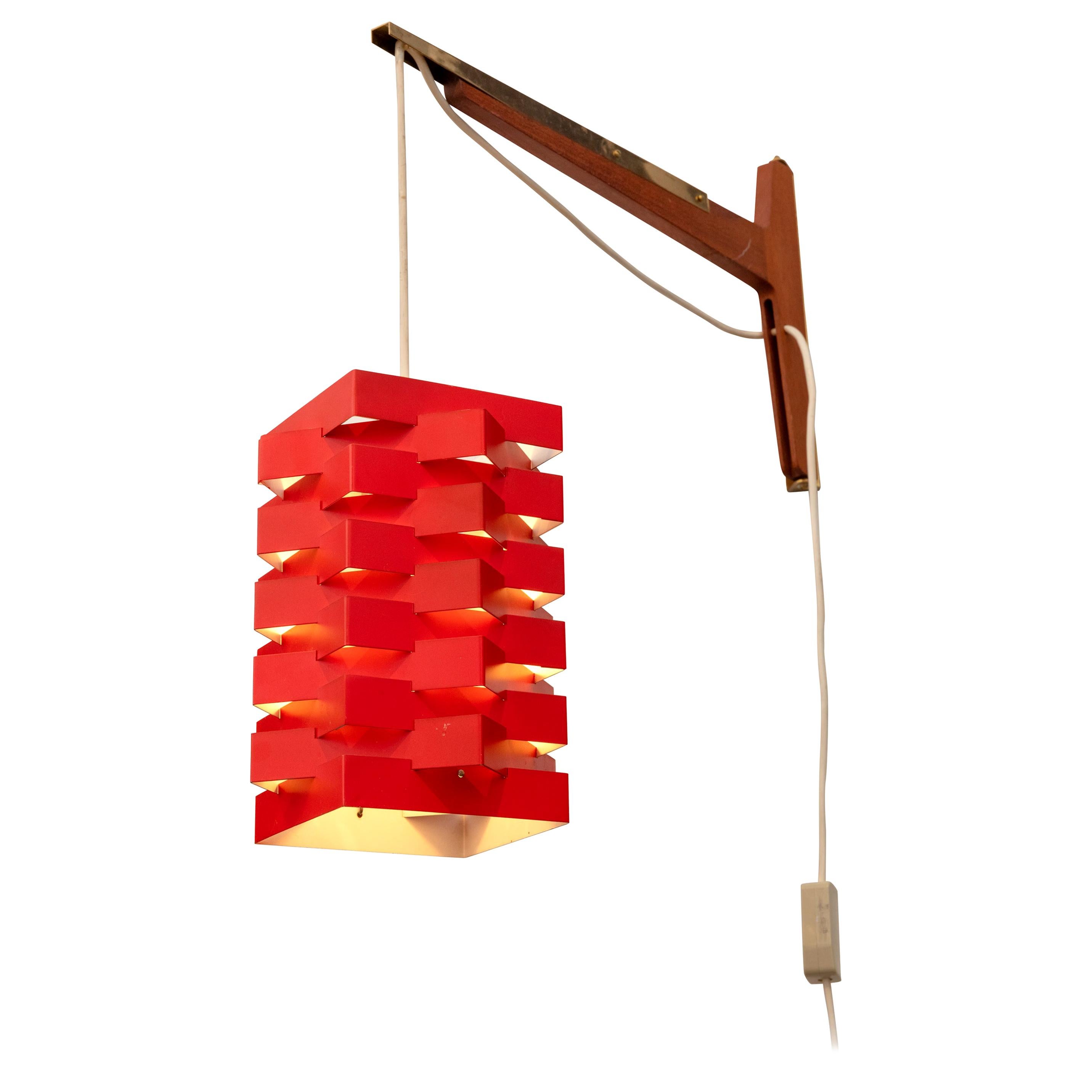 Niels Esmann & Hans C. Jensen Geometric Red Pendant Wall Light, Denmark 1960s For Sale