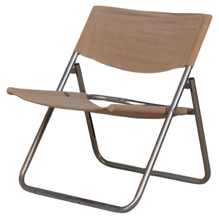 Niels Gammelgaard 'Cox' Folding Linen Mid-Century Chrome Lounge Chair For Sale