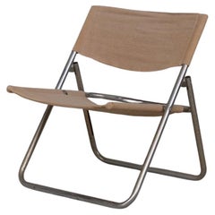 Niels Gammelgaard 'Cox' Folding Linen Mid-Century Chrome Lounge Chair
