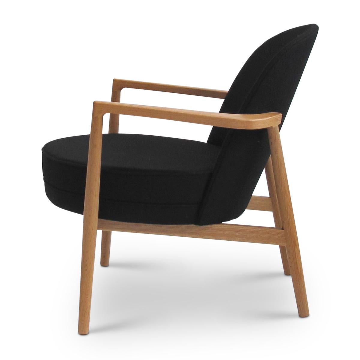 Danish Niels Gammelgaard, Round Chair, Oak Frame Lounge Chair, Black Armchair