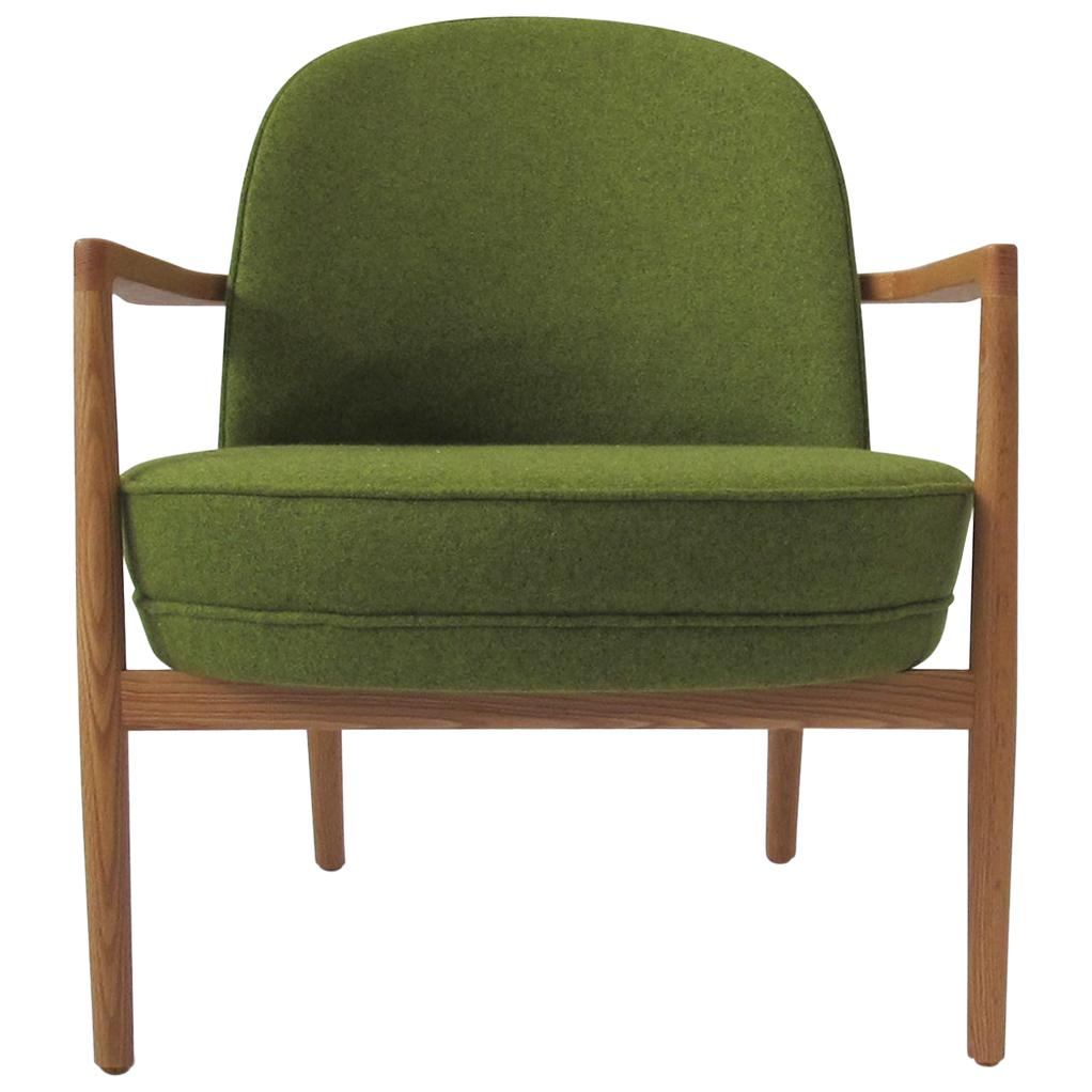 Niels Gammelgaard, Round Chair, Oak Frame Lounge Chair, Green Armchair