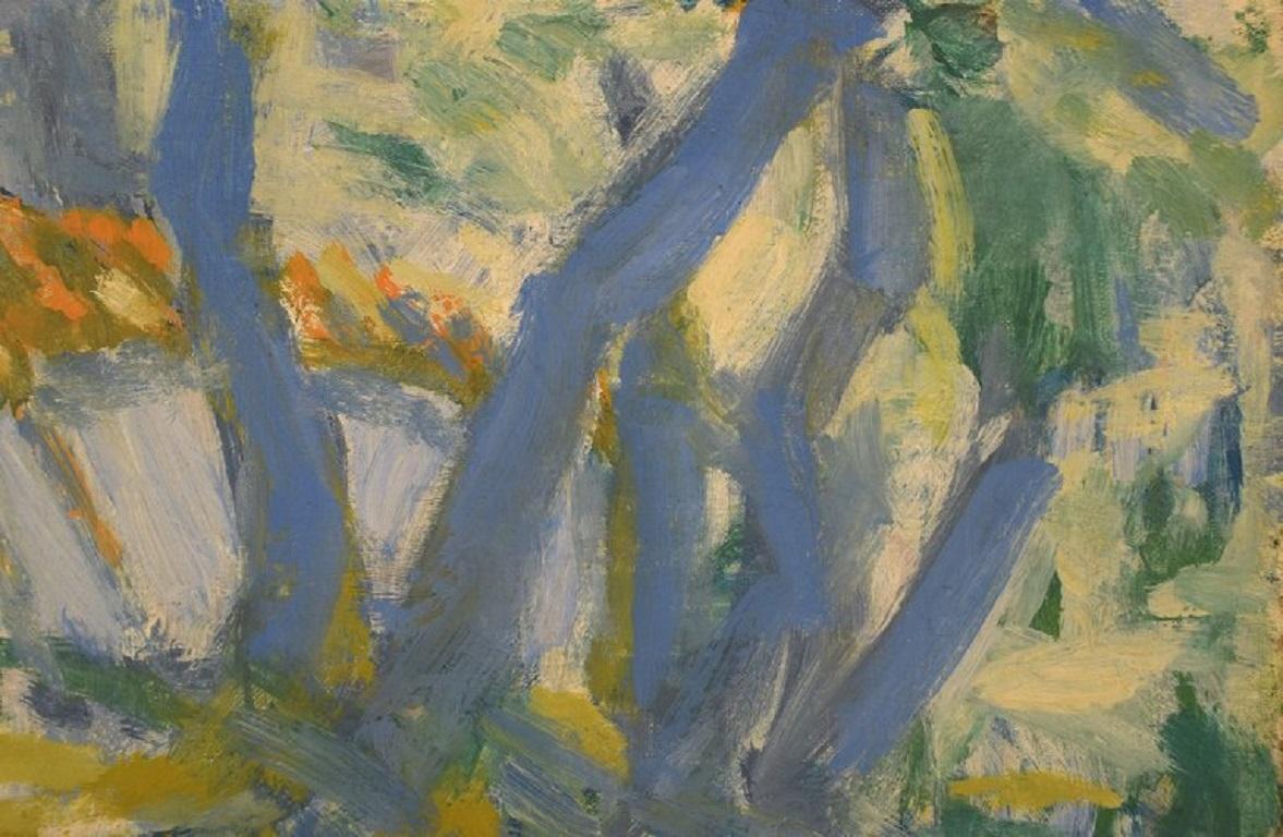 Niels Grønbech '1907-1991', Dänischer Maler, Öl auf Karton, Modernistische Landschaft (Moderne) im Angebot