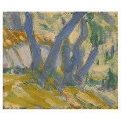 Retro Niels Grønbech '1907-1991', Danish Painter, Oil on Board, Modernist Landscape