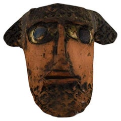 Vintage Niels Helledie, Denmark, Unique Face Mask in Hand-Painted Stoneware