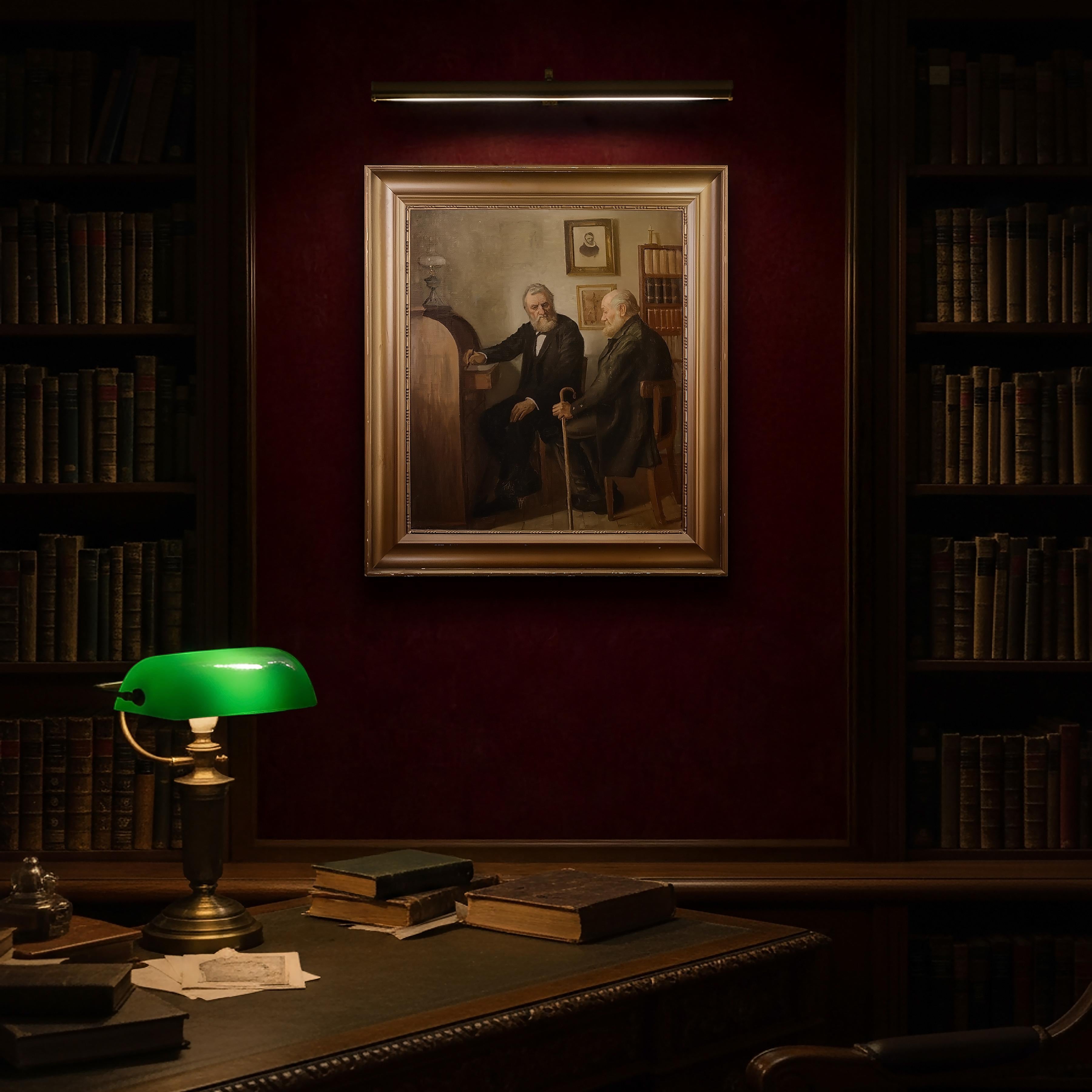 1916 Dänische Schule Innenszene Ölgemälde Zwei alte Herren signiert gerahmt im Angebot 6