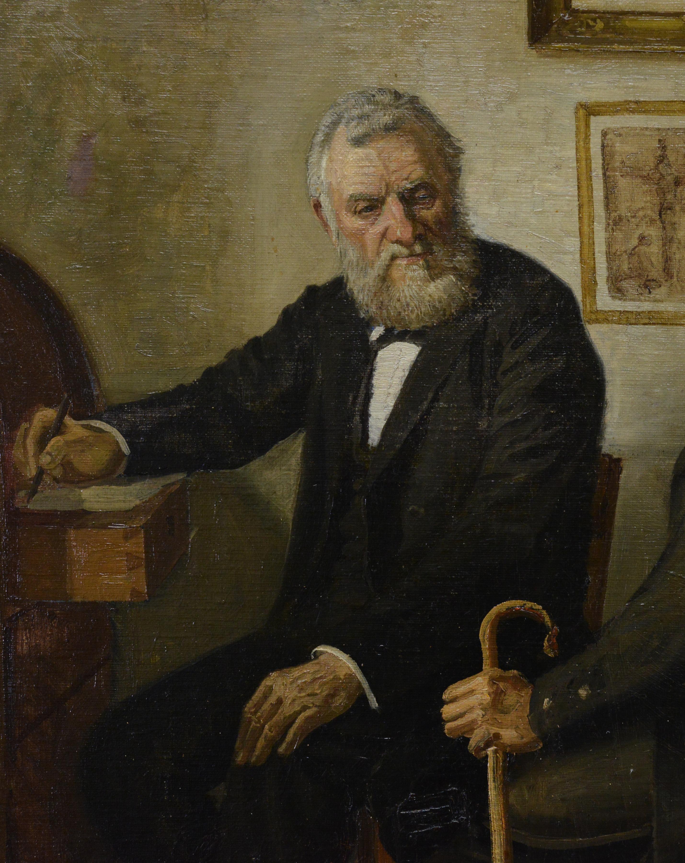 1916 Dänische Schule Innenszene Ölgemälde Zwei alte Herren signiert gerahmt im Angebot 1