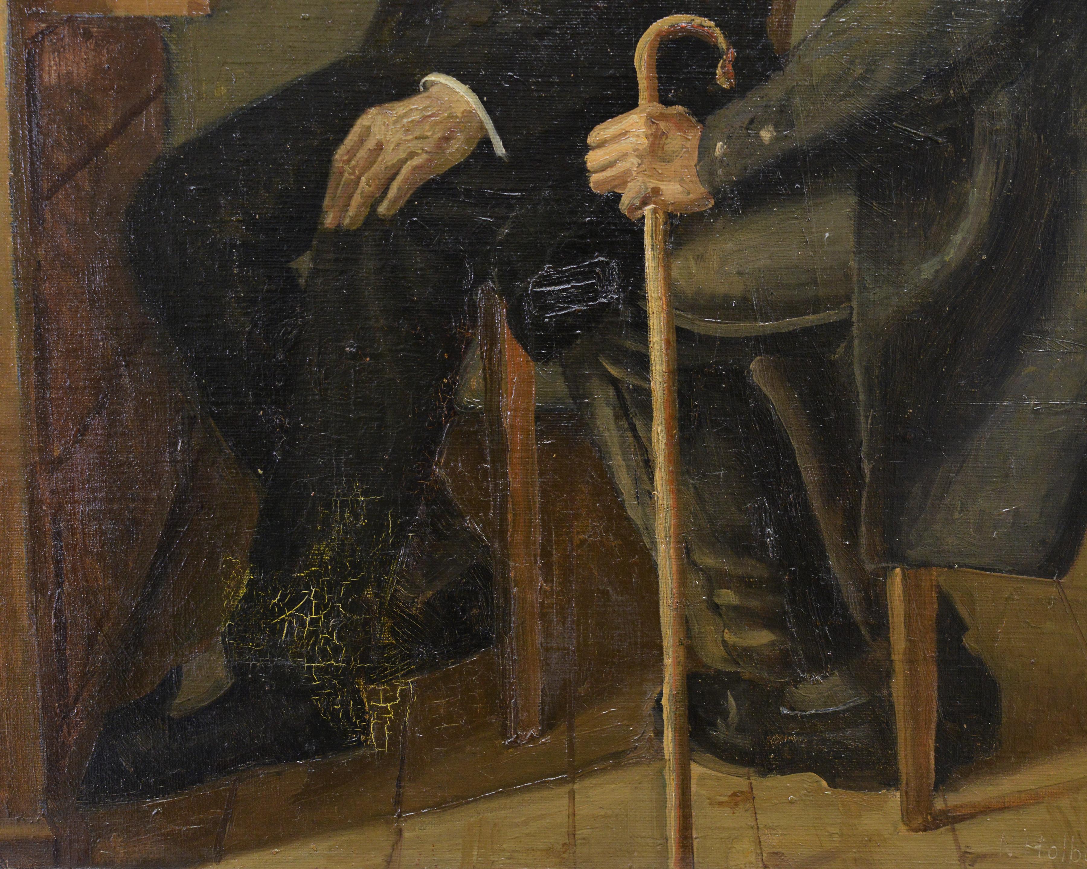 1916 Dänische Schule Innenszene Ölgemälde Zwei alte Herren signiert gerahmt im Angebot 3