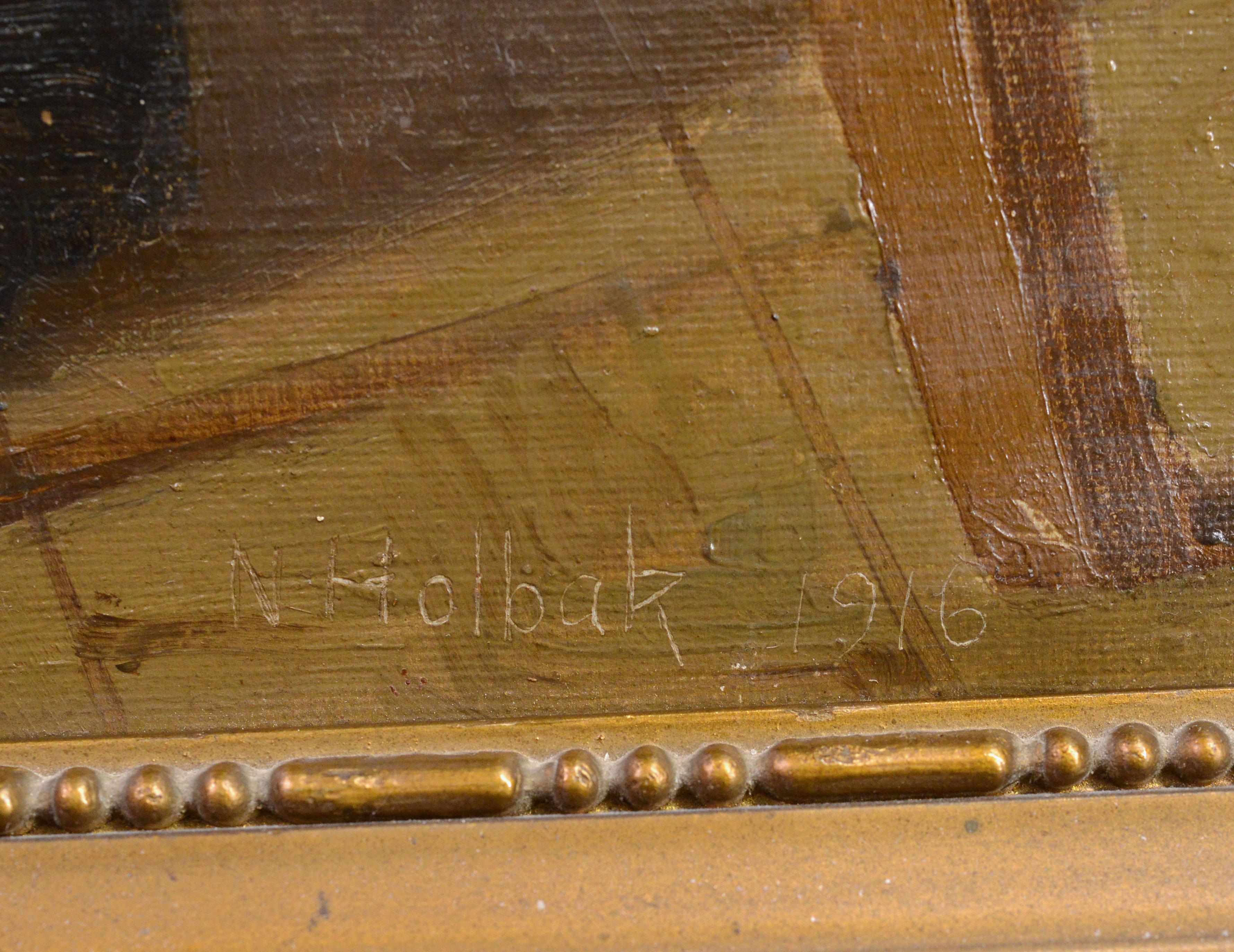 1916 Dänische Schule Innenszene Ölgemälde Zwei alte Herren signiert gerahmt im Angebot 4