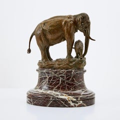 Elephant Sculpture, Bronze, Mother and Baby Elephant 19th Century, Marble Base.