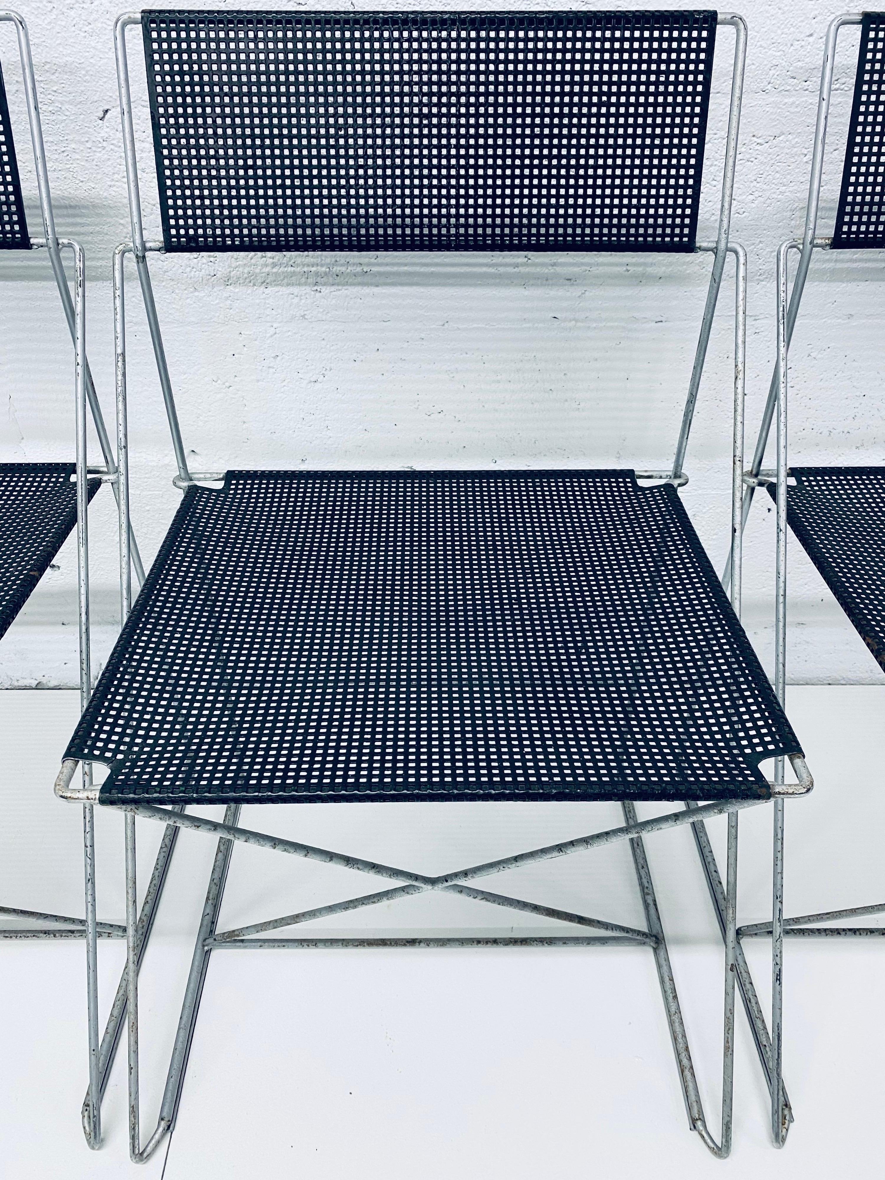 Niels Jorgen Haugesen Chairs with Perforated Metal Seats for Magis, Set of Six 4