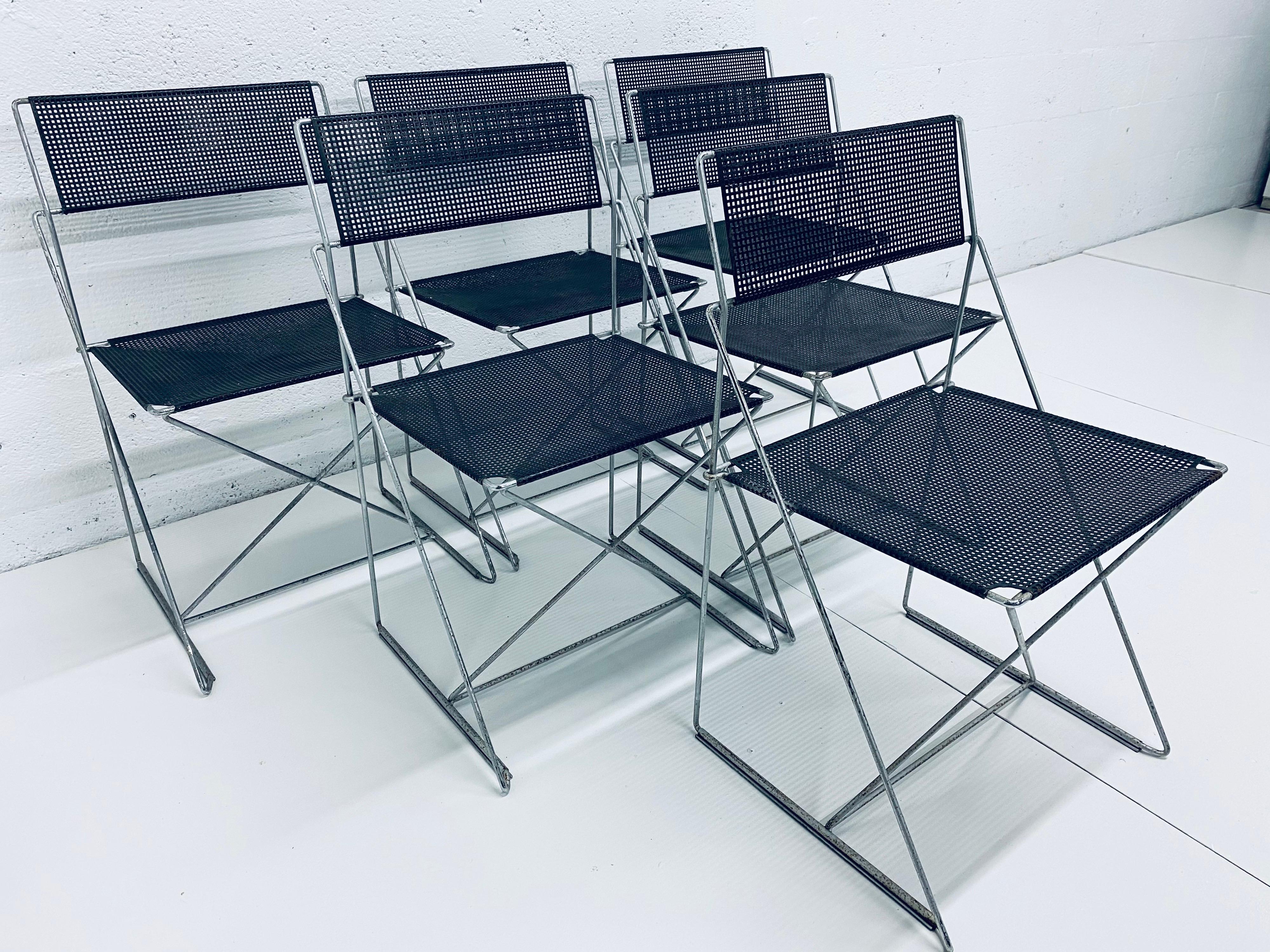 Post-Modern Niels Jorgen Haugesen Chairs with Perforated Metal Seats for Magis, Set of Six