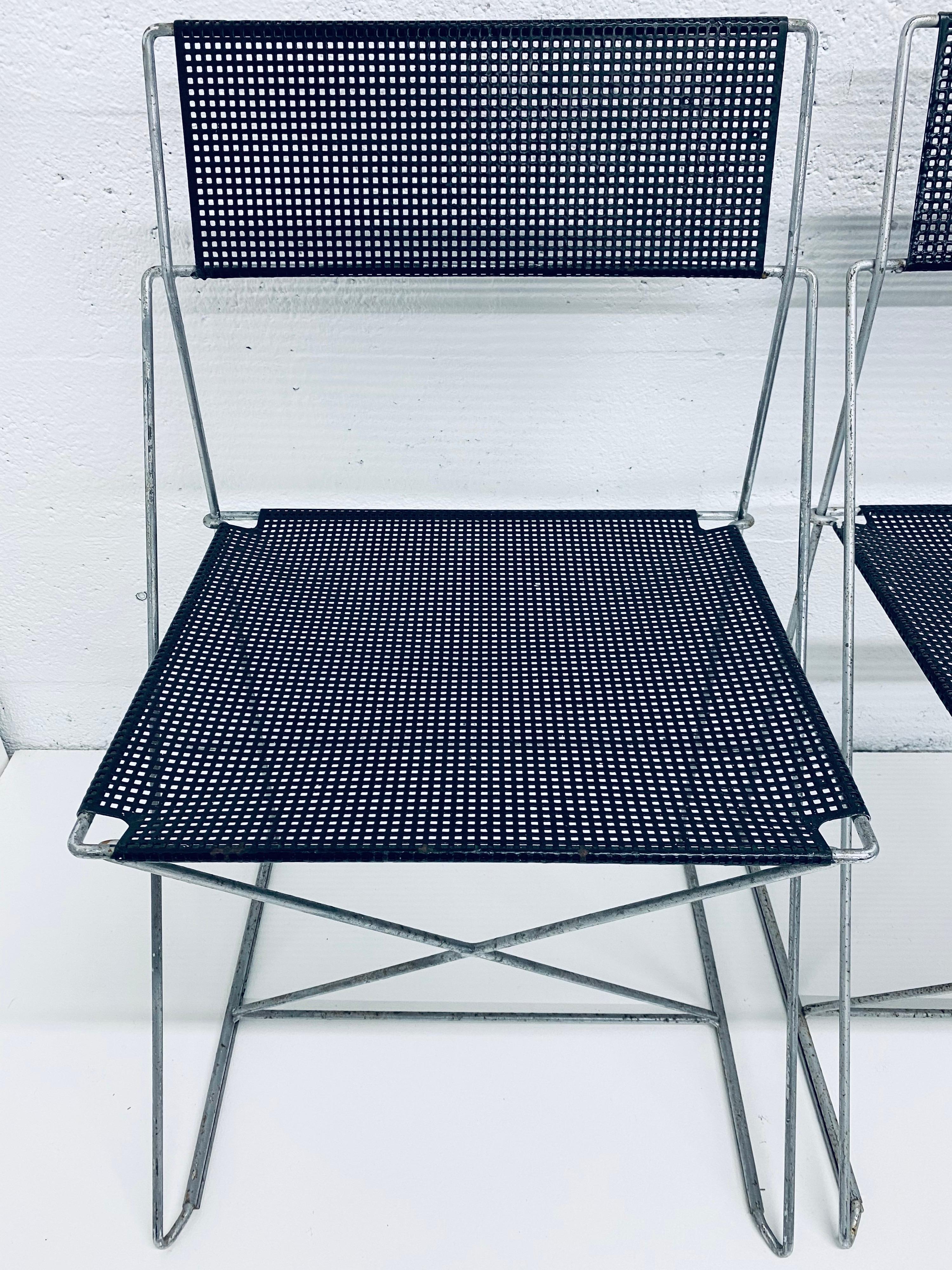 Steel Niels Jorgen Haugesen Chairs with Perforated Metal Seats for Magis, Set of Six