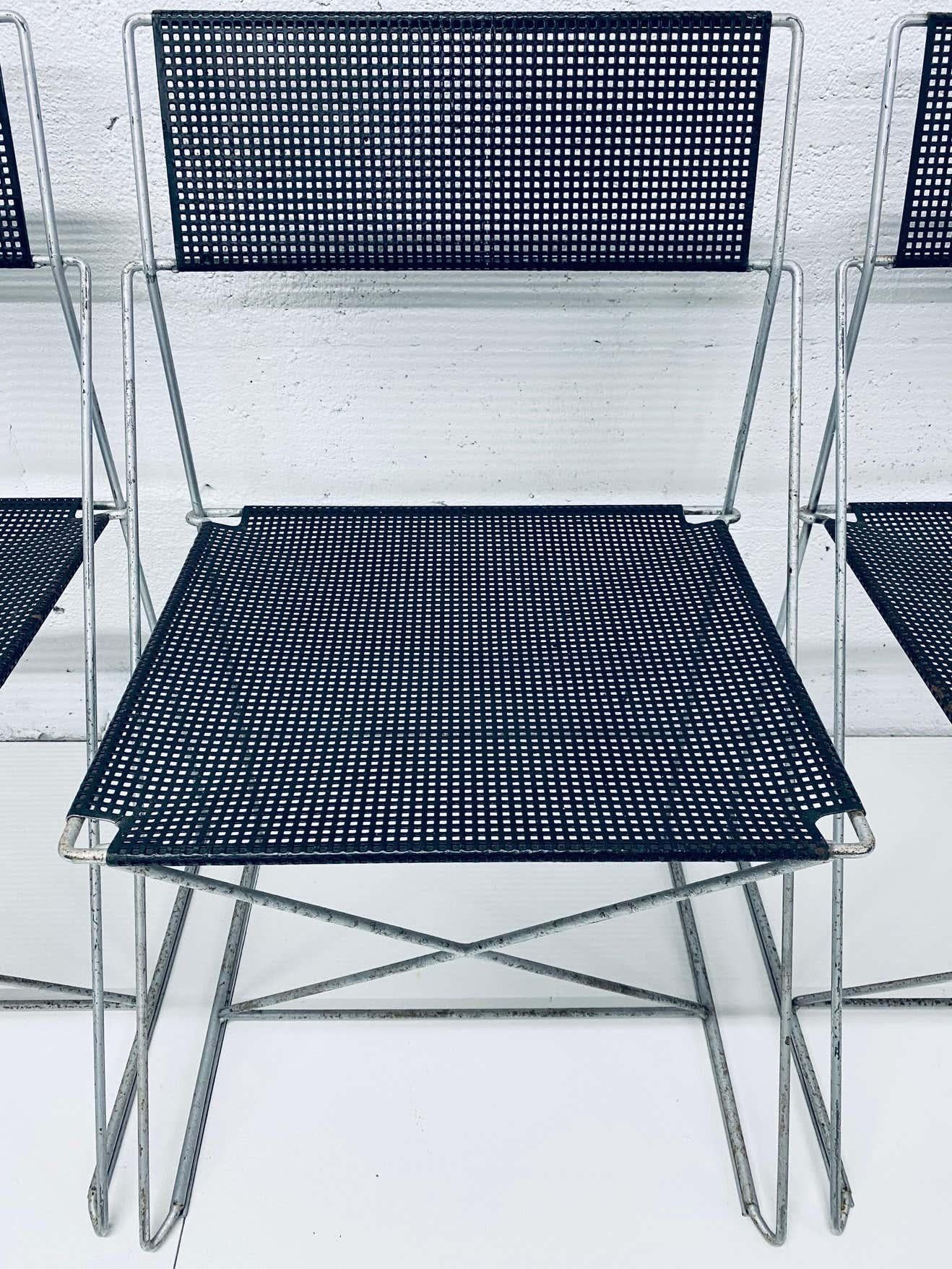 Niels Jorgen Haugesen Chairs with Perforated Metal Seats for Magis, Three Pairs 4