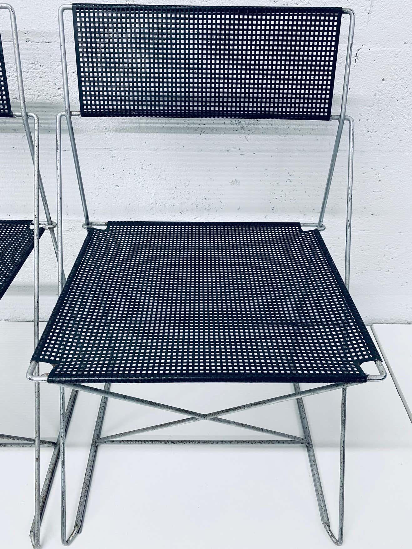 Niels Jorgen Haugesen Chairs with Perforated Metal Seats for Magis, Three Pairs 5
