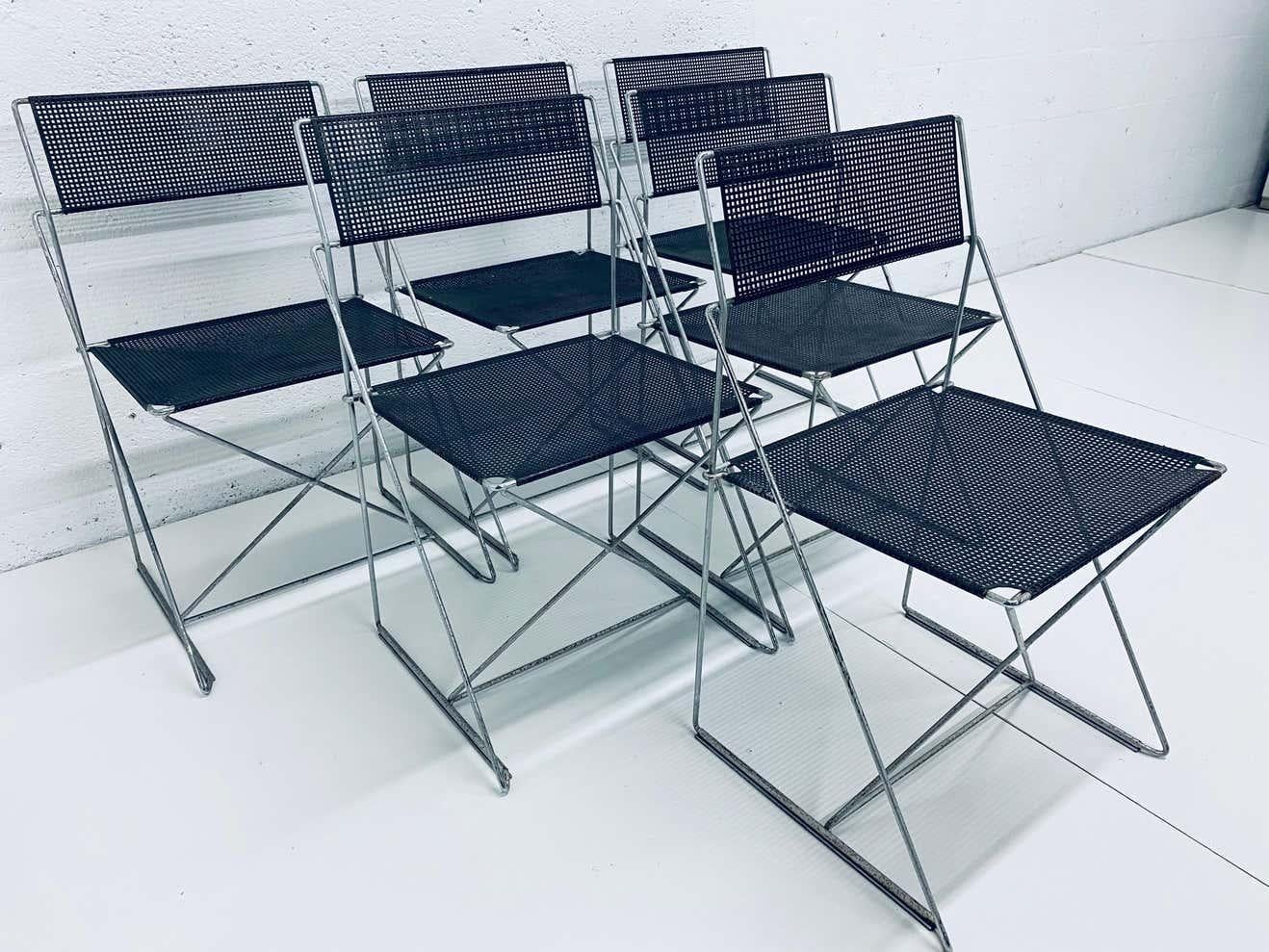 Post-Modern Niels Jorgen Haugesen Chairs with Perforated Metal Seats for Magis, Three Pairs