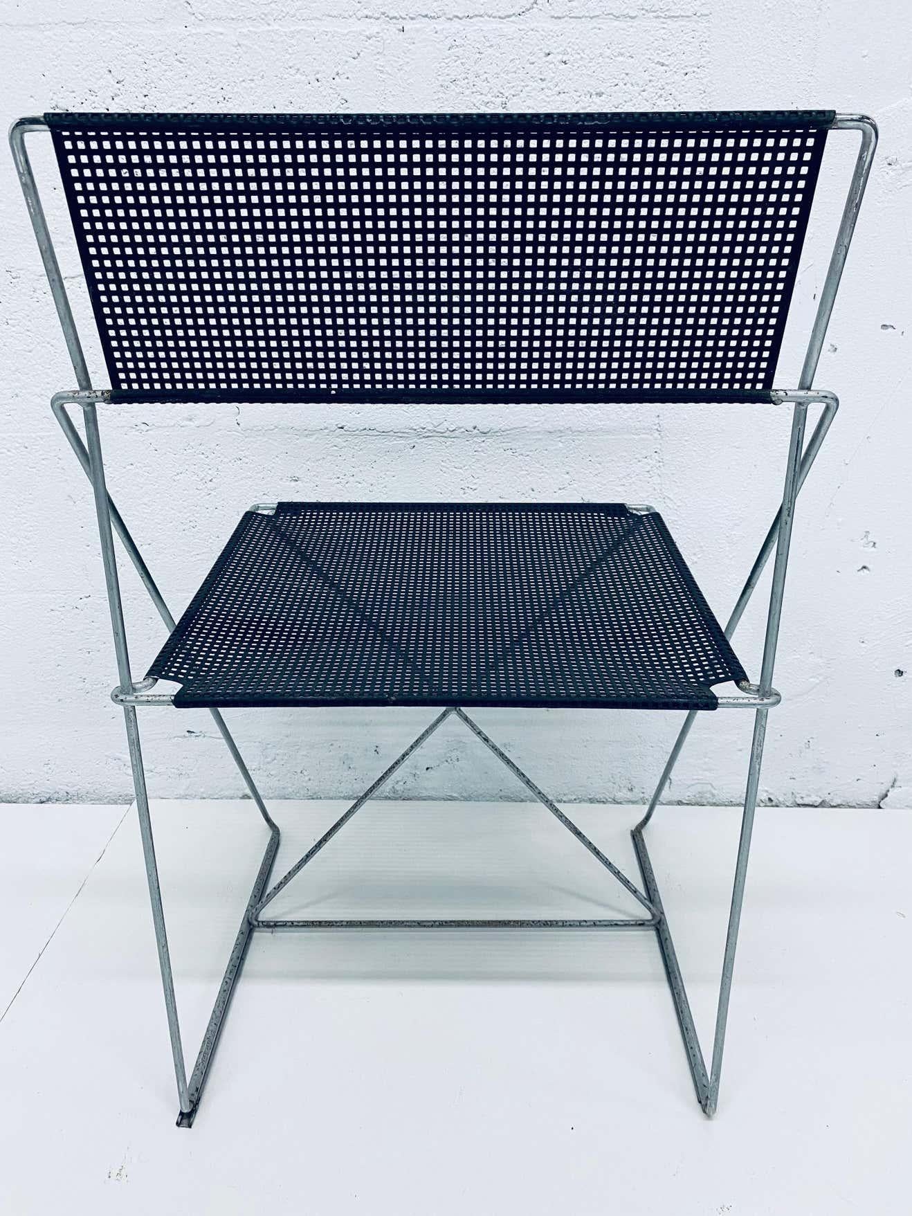 Niels Jorgen Haugesen Chairs with Perforated Metal Seats for Magis, Three Pairs In Fair Condition In Miami, FL