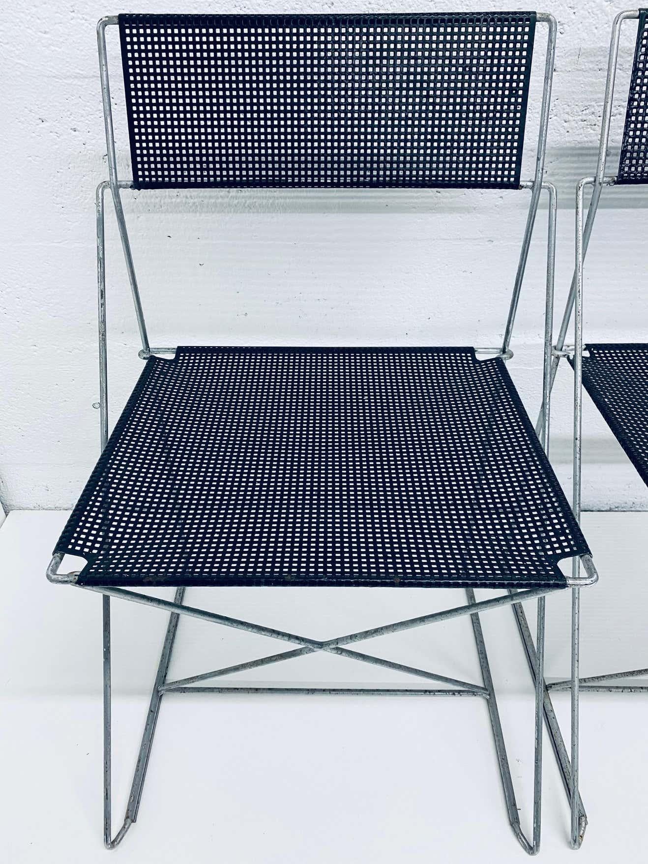 Steel Niels Jorgen Haugesen Chairs with Perforated Metal Seats for Magis, Three Pairs
