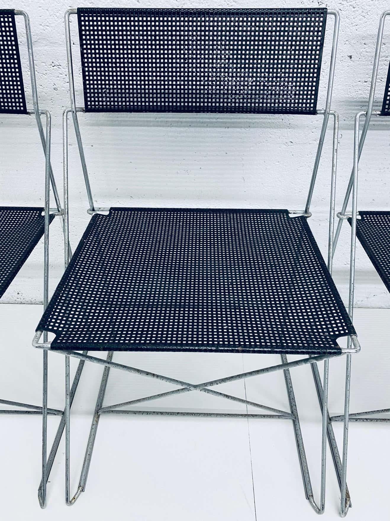 Niels Jorgen Haugesen Chairs with Perforated Metal Seats for Magis, Three Pairs 1