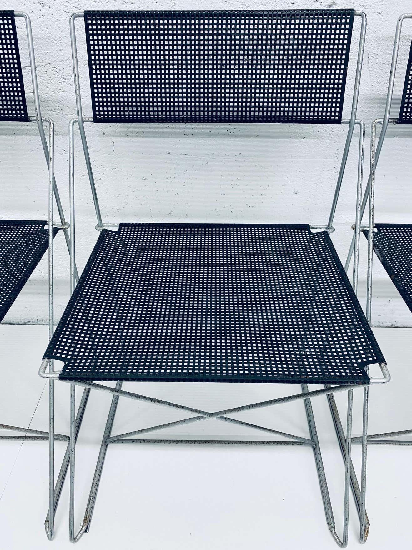 Niels Jorgen Haugesen Chairs with Perforated Metal Seats for Magis, Three Pairs 2