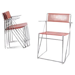 Niels Jørgen Haugesen Set of 4 Metal Dining Chairs Produced by Hybodan A/S