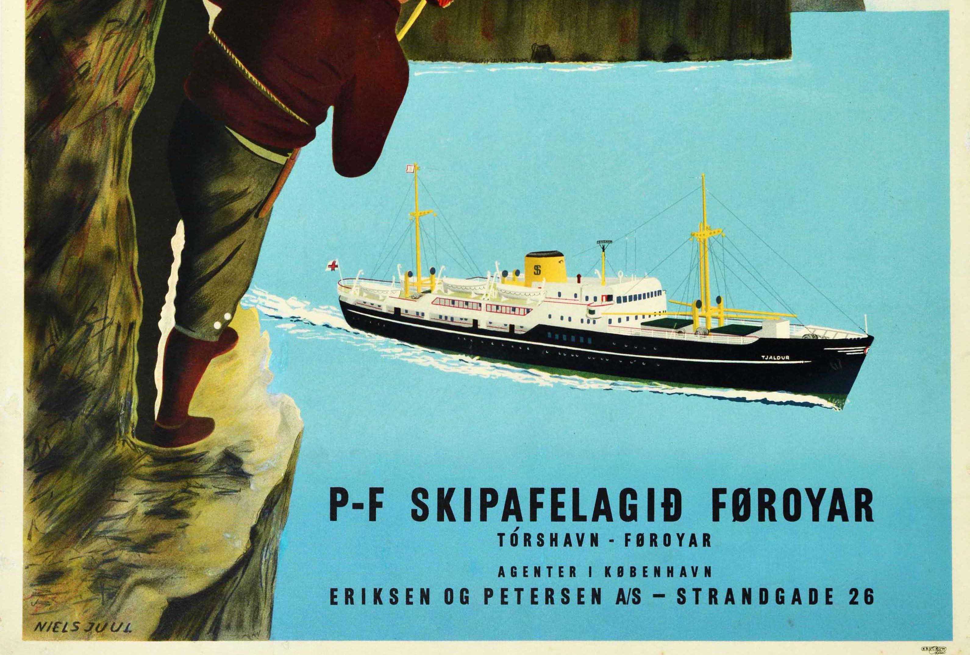 Original Vintage Travel Poster Faroe Islands Denmark Tourism Niels Juul Hiking 3