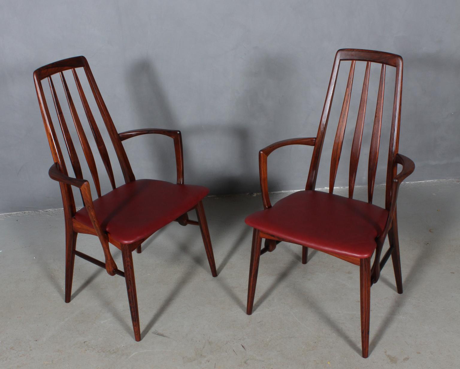 Niels Koefoed armchair made in solid rosewood.

New upholstered in Indian red elegance leather.

Model Eva, made by Niels Koefoeds Møbelfabrik Hornslet, 1960s.

       