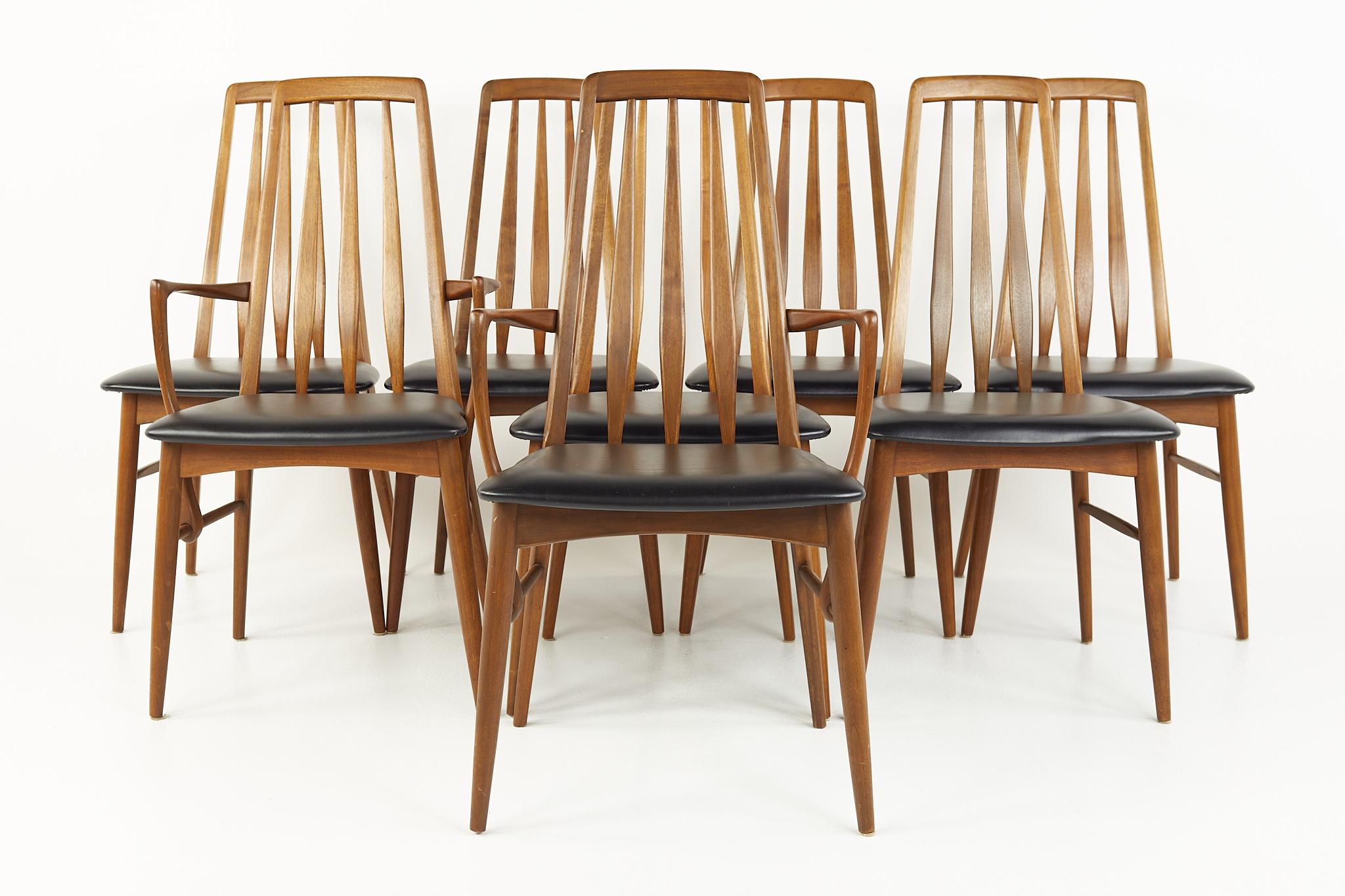 Niels Koefoed Eva mid century teak dining chairs - Set of 8 

Each chair measures: 18.5 wide x 19 deep x 38 high, with a seat height of 18.5 inches and an arm height of 25.5 inches

All pieces of furniture can be had in what we call restored