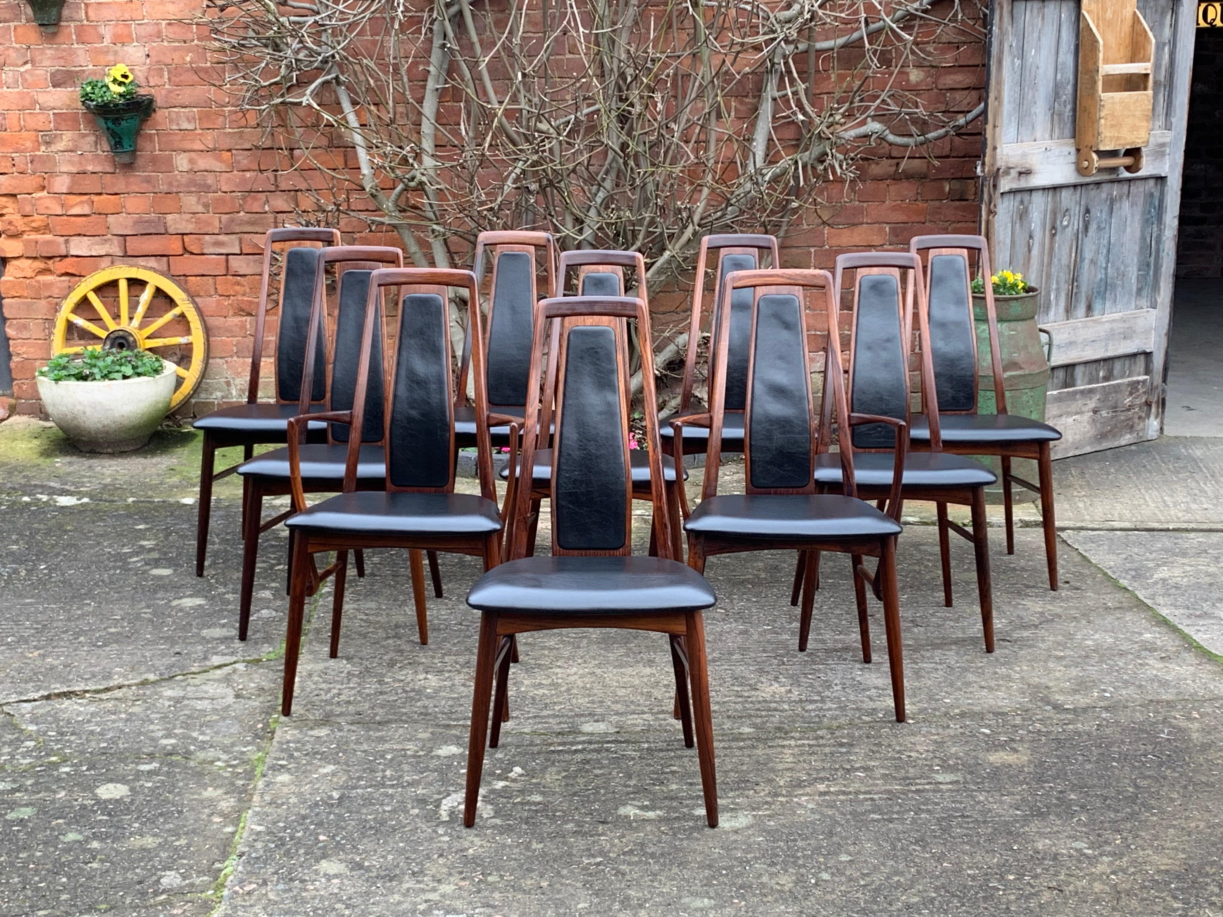 Niels Koefoed Eva Rosewood Dining Chairs Set of 10 Danish Midcentury, circa 1965 5