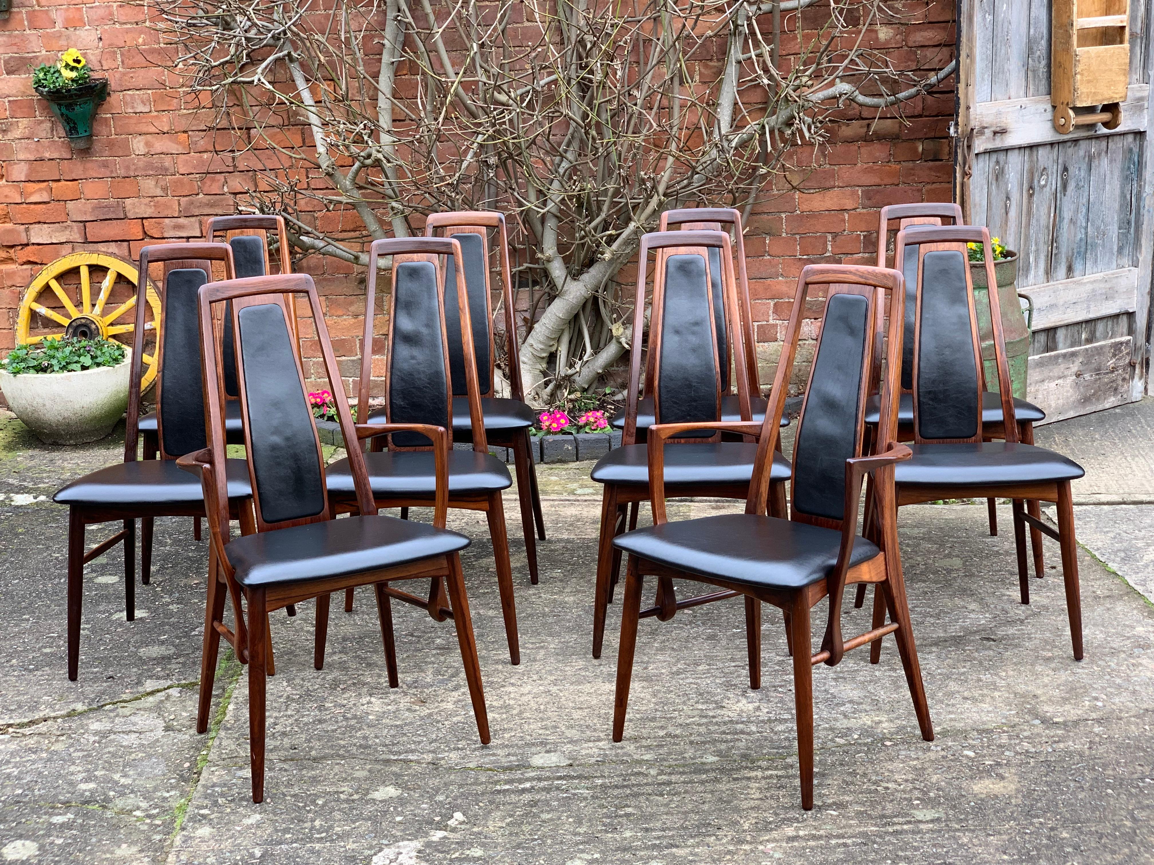 Niels Koefoed Eva Rosewood Dining Chairs Set of 10 Danish Midcentury, circa 1965 6