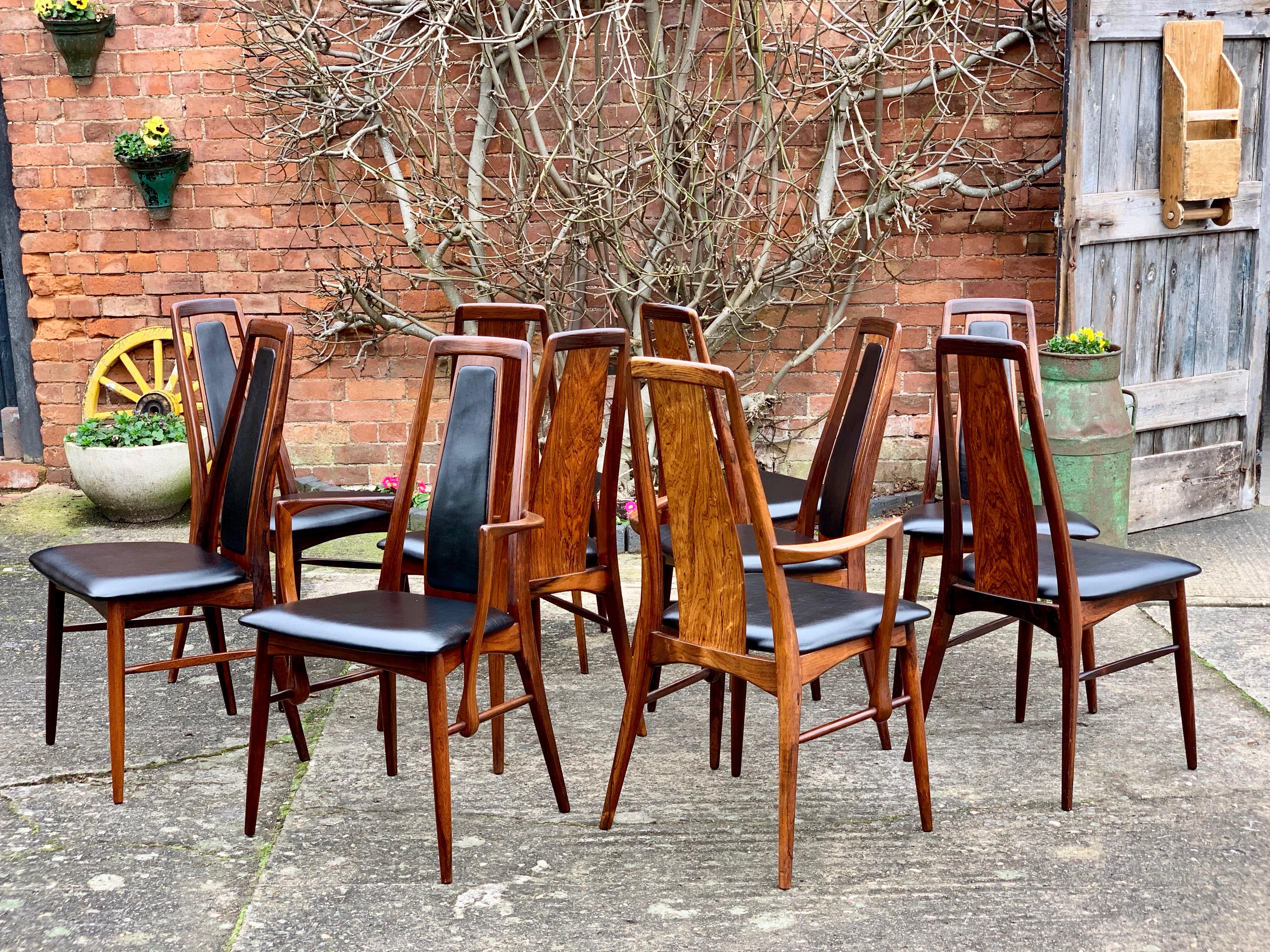Niels Koefoed Eva Rosewood Dining Chairs Set of 10 Danish Midcentury, circa 1965 7