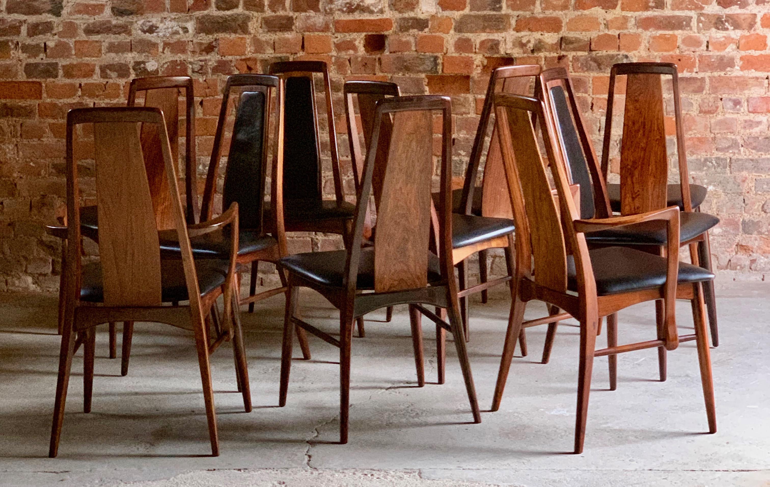 Mid-20th Century Niels Koefoed Eva Rosewood Dining Chairs Set of 10 Danish Midcentury, circa 1965