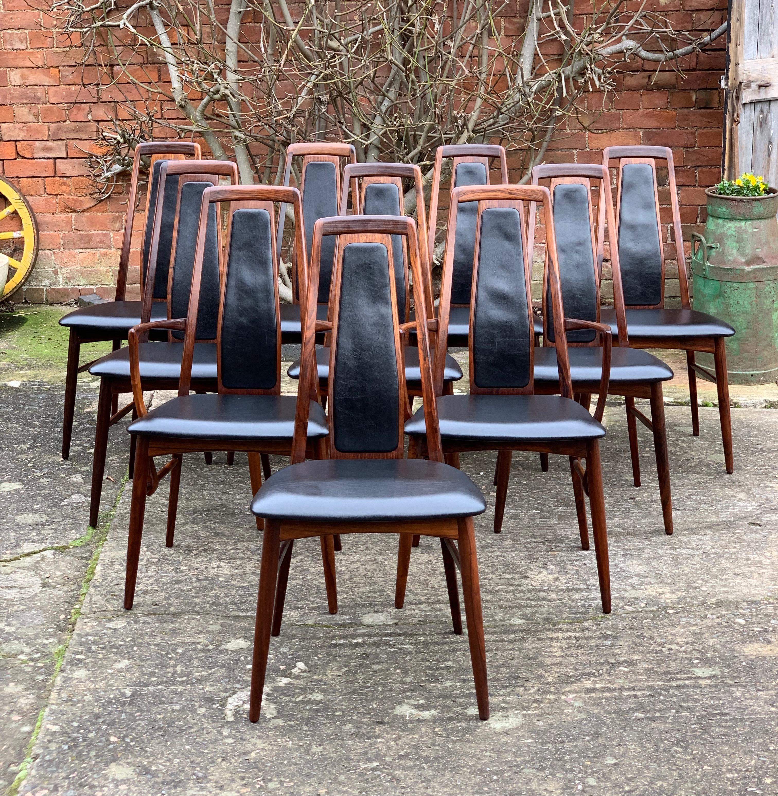 Niels Koefoed Eva Rosewood Dining Chairs Set of 10 Danish Midcentury, circa 1965 3
