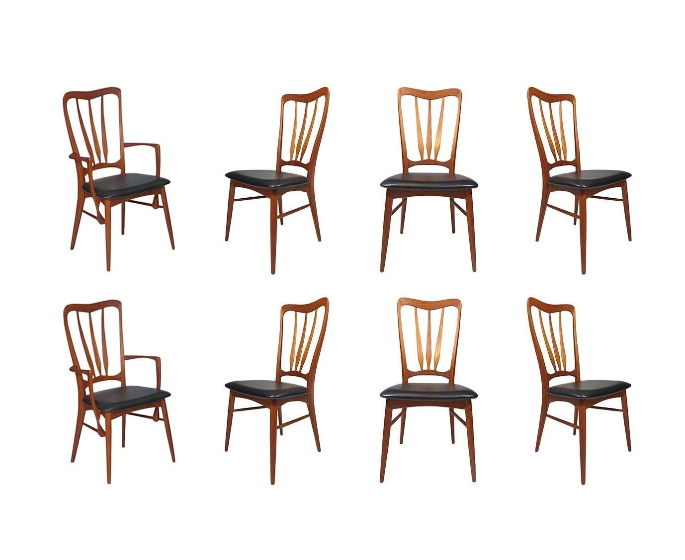 Juego de 8 sillas de comedor danesas de teca Niels Koefoed Ingrid, restauradas en venta 2