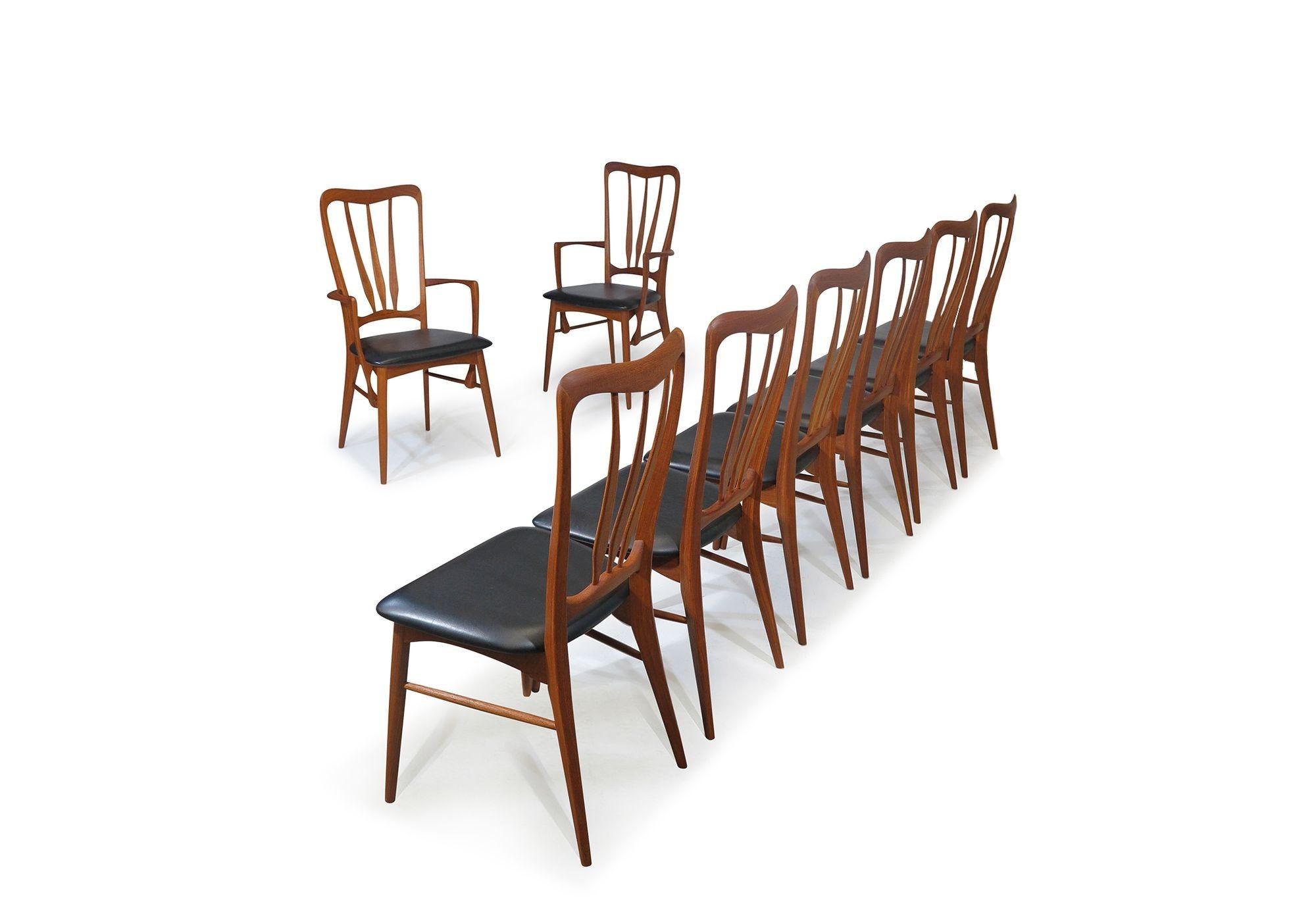 Juego de 8 sillas de comedor danesas de teca Niels Koefoed Ingrid, restauradas Aceitado en venta