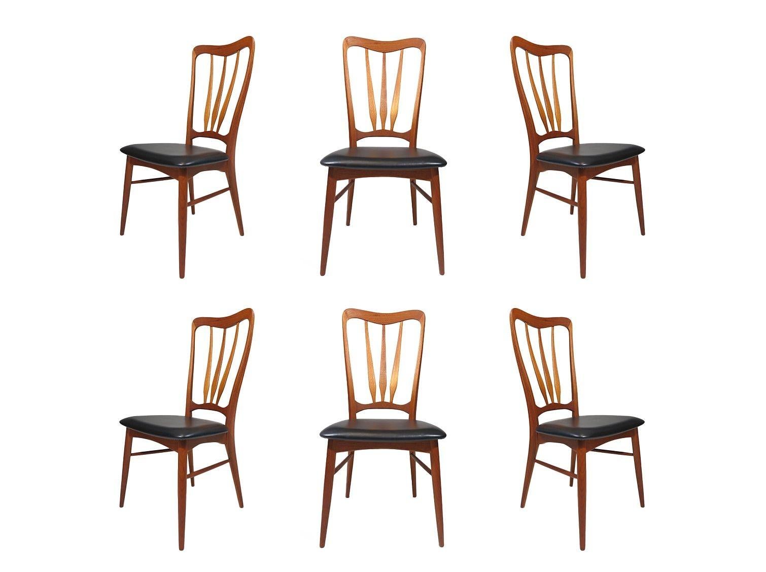 Juego de 8 sillas de comedor danesas de teca Niels Koefoed Ingrid, restauradas Teca en venta