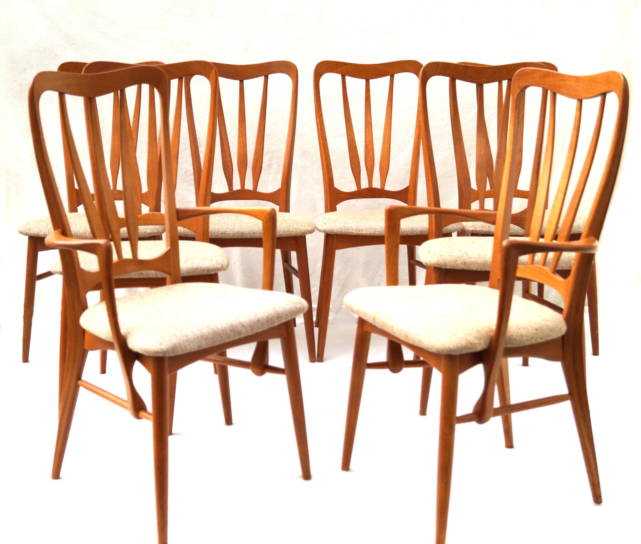 Scandinavo moderno Niels Koefoed Koefoeds Hornslet Ingrid - Sedie da pranzo moderne in teak, set di 8 sedie in vendita