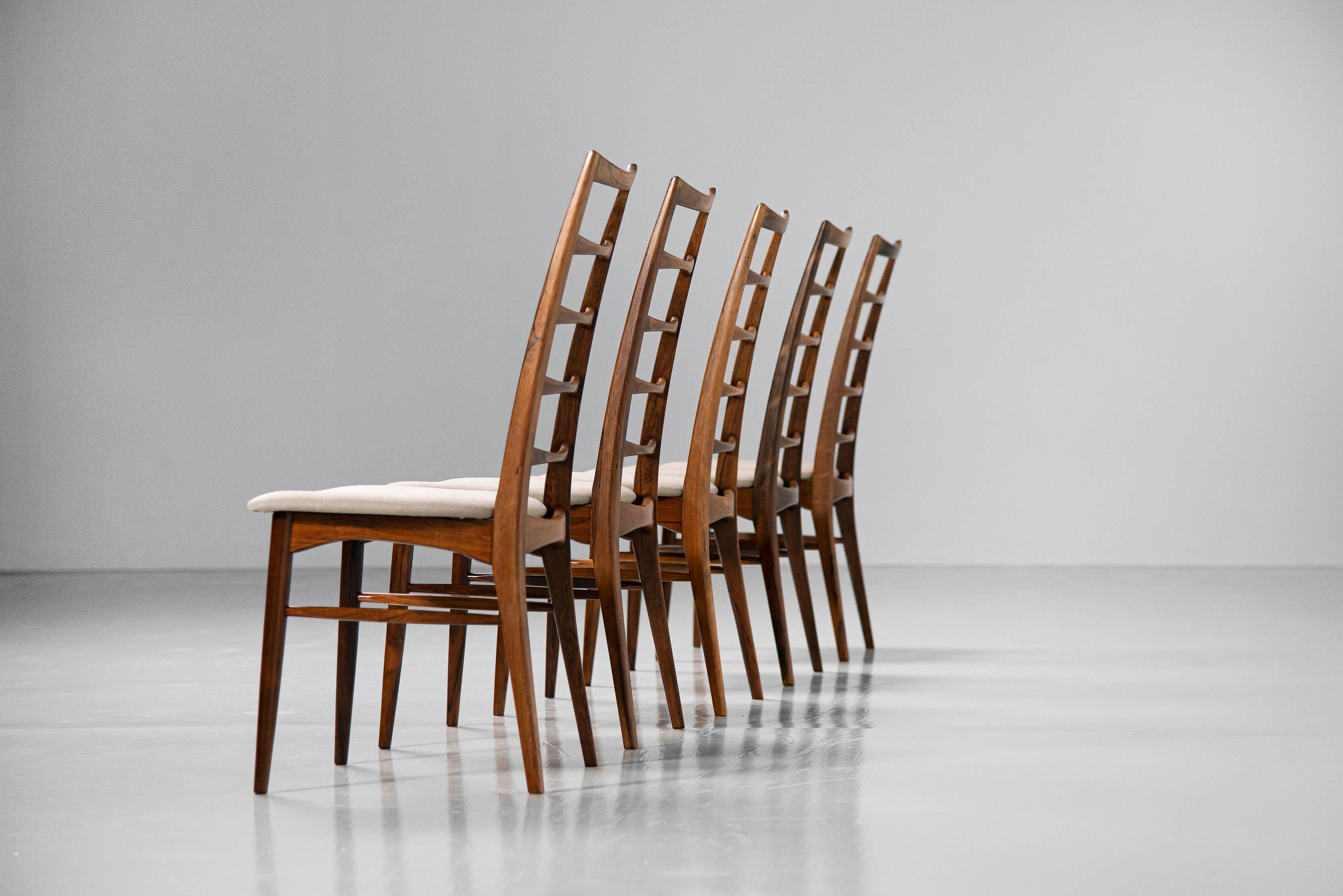 Fabric Niels Koefoed Lis Rosewood Dining Chairs, Denmark, 1961