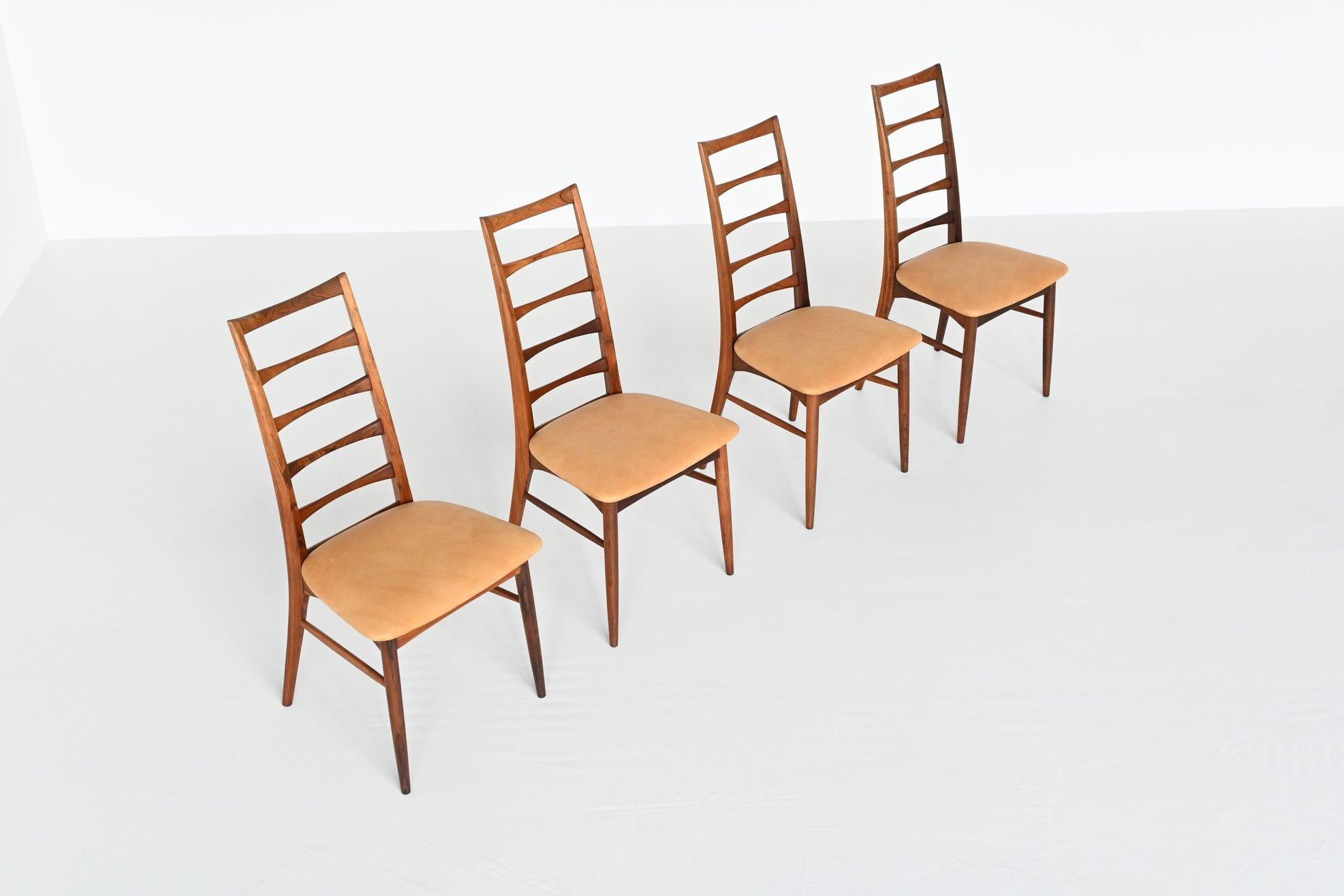 Leather Niels Koefoed Model Lis Rosewood Dining Chairs Denmark 1961