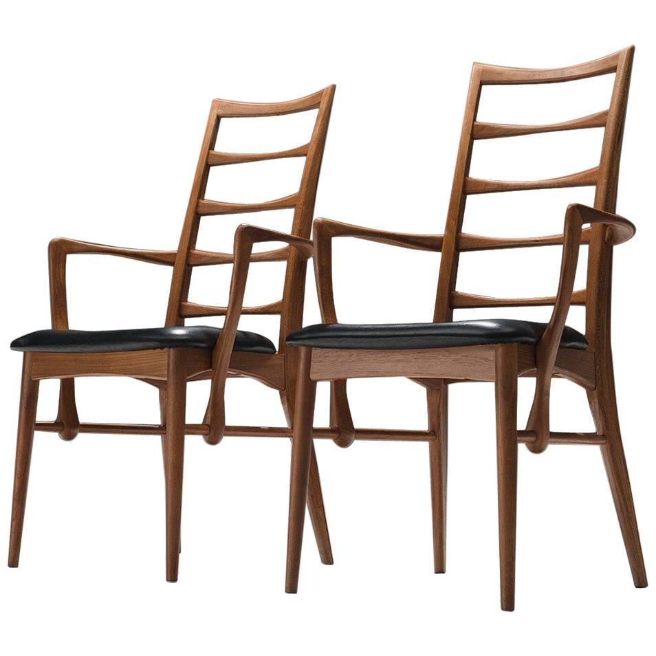 Niels Koefoed Set of Two 'Lis' Teak and Leather Dining Chairs