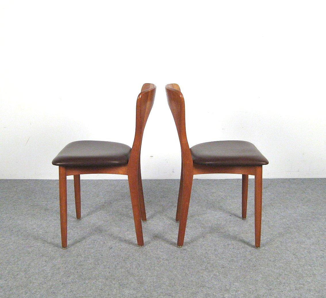 Niels Kofoed, 6 Chairs and Dining Table, Model Peter, Teak, Brown Leather For Sale 7