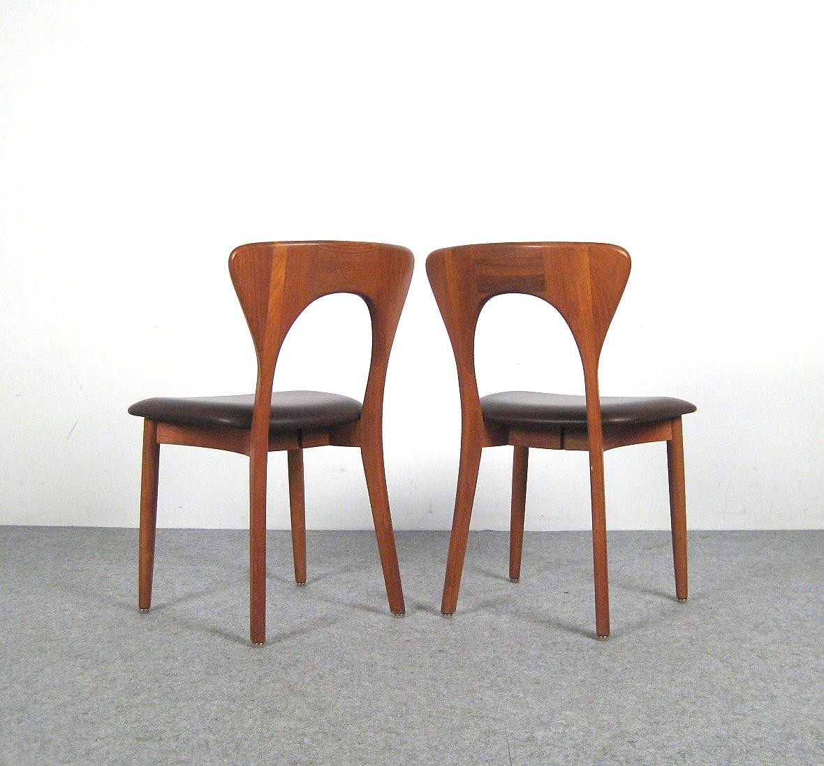 Niels Kofoed, 6 Chairs and Dining Table, Model Peter, Teak, Brown Leather For Sale 8