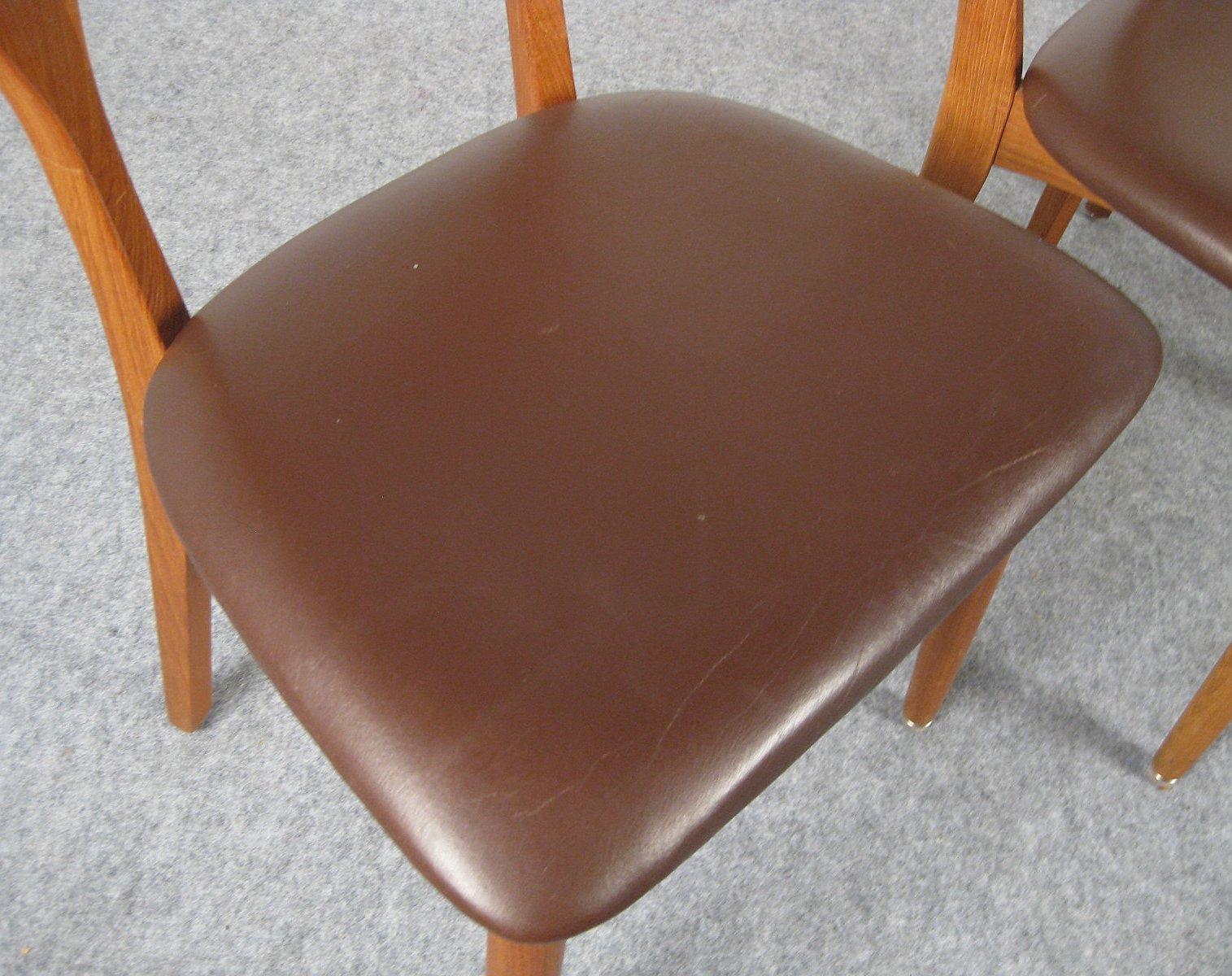 Niels Kofoed, 6 Chairs and Dining Table, Model Peter, Teak, Brown Leather For Sale 9